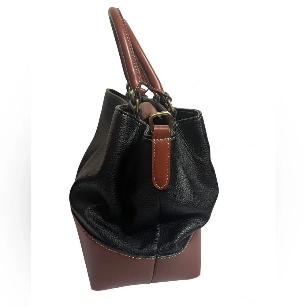 St. Johns Bay Brenna Black and British Tan Pebble women’s Satchel purse bag